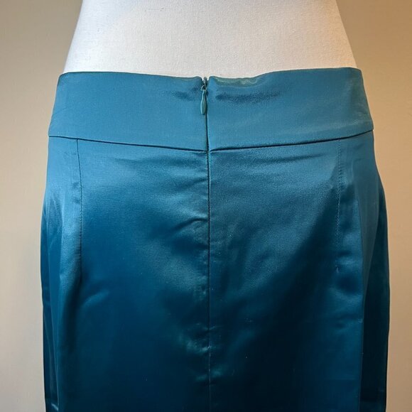 Shein Teal Unity Ruffle Trim Asymmetrical Hem Satin Skirt, Size Large - Picture 12 of 15